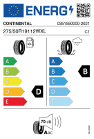 EU-Reifenlabel für CONTINENTAL PREMIUM CONTACT 275/50 R19 112W