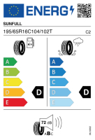 EU-Reifenlabel für SUNFULL SF-05 195/65 R16C 104/102T
