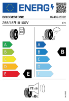 EU-Reifenlabel für BRIDGESTONE DUELER H/P SPORT (bis 19 Zoll) 255/45 R19 100V
